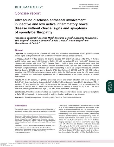 francesca bandinelli|Ultrasound discloses entheseal involvement in... : Rheumatology